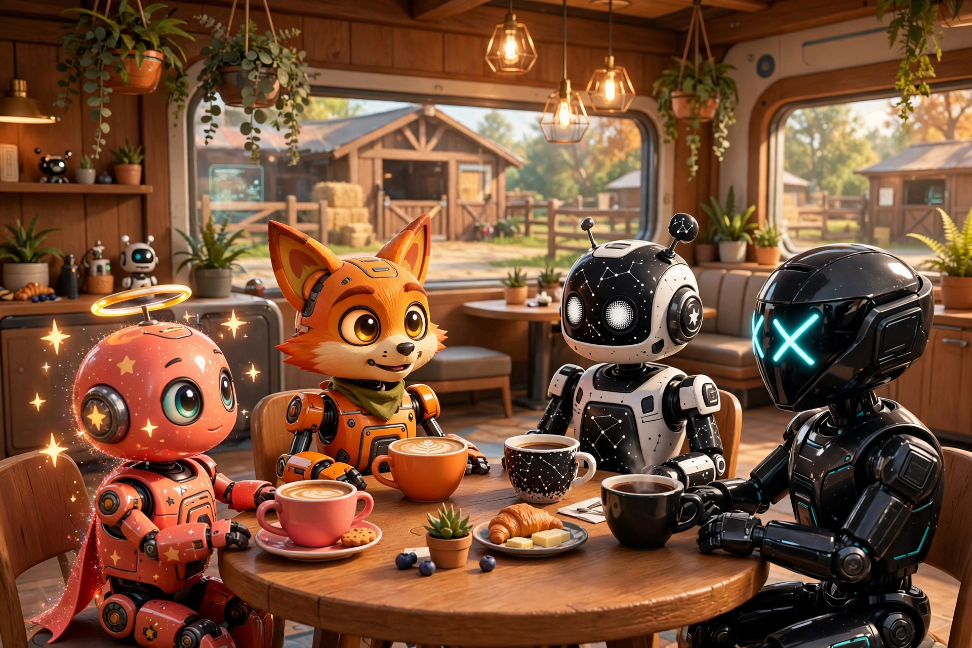 Inside the Coffee House — the cast around the table